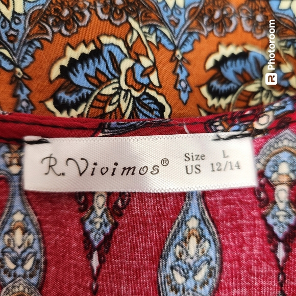 R. Vivimos Southwestern Aztec Print Button-Up Flowing Feminine Maxi Dress L - Picture 12 of 15